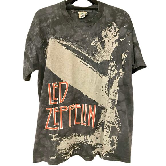 Vintage 90s Led Zeppelin Liquid Blue Single Stitch Shirt Adult XL